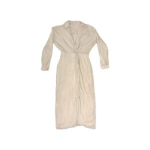 Anthropologie V-Neck Knot Front Midi Dress Linen Blend in Ivory Cream – Size 4